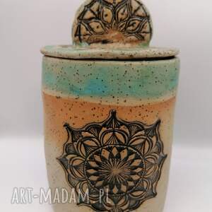 pojemnik mandala w turkusie 4 ceramika rękodzieło z gliny