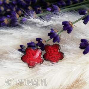 ceramiczne kwiaty czerwone kolczyki sztyfty damska biżuteria na prezent solidna