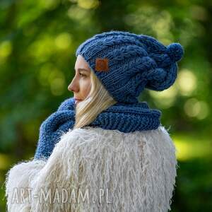 Czapka MERINO Smile “Ciemny niebieski” podszewka JEDWAB