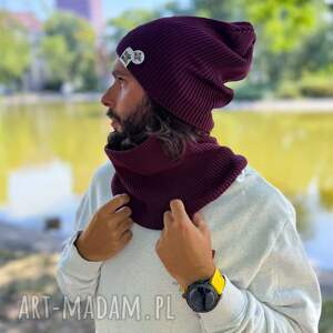 męska luźna czapka z bawełny logo kolorowe bordo, czapki zimowe