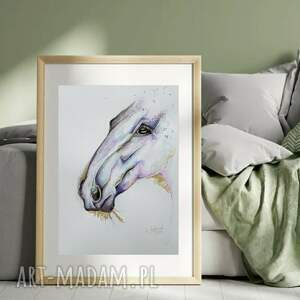 dekoracje złoto - fioletowy koń, dom obraz akwarela artysta