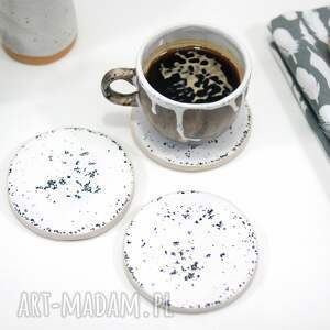 3 ceramiczne podkładki pod kubek - lastryko, białe podstawki na stół, ceramika