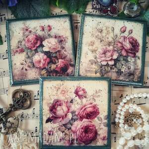 Dekoracyjne podkładki decoupage z różami, vintage