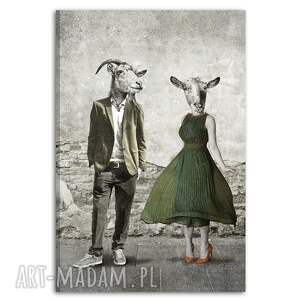 obraz drukowany na płótnie kozłowscy, kozy w ubraniach stylu vintage 80x120
