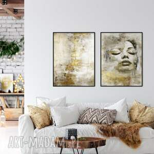 zestaw plakatów 2cz 40x50 cm portret kobiety i abstrakcja set74 złote plakaty
