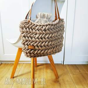 torba kosz ze sznurka bawełnianego picnic basket, torebka koszyk beżowa