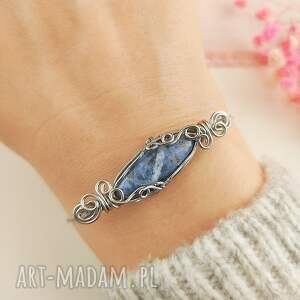 bransoletka sodalit stal chirurgiczna handmade wirewrapping, biżuteria