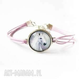 bransoletka - biały koń - lila, sznurki - LiliArts biżuteria