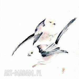 dom oryginalna akwarela raniuszki, obrazy, ptaki, dekoracje, prezenty