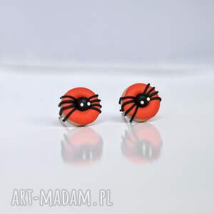 Lekkie kolczyki Halloween pączki dyniowe z pajączkami 12 mm - sztyfty