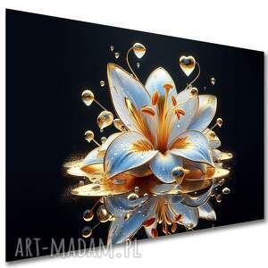 Obraz lilia 3D na płótnie 120x80 cm - złoto, błękit i czerń