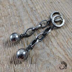 kolczyki - kule na łańcuszku srebro 925, srebo oksydowane