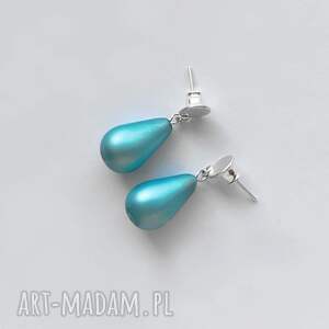 okrąg kolczyki, srebro, koralik, zmatowione