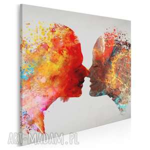 obraz na płótnie - pocałunek para kolorowy w kwadracie 80x80 cm 73402