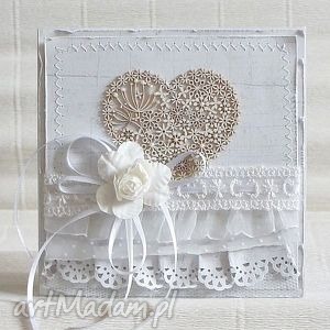 handmade scrapbooking kartki koronkowe serce z okazji ślubu