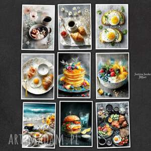 śniadanie - zestaw 9 grafik 13x18 cm kulinaria, prezent, prezent dla łasucha