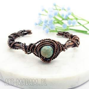 bransoletka miedziana z pastelowym jaspisem bez zapięcia biżuteria