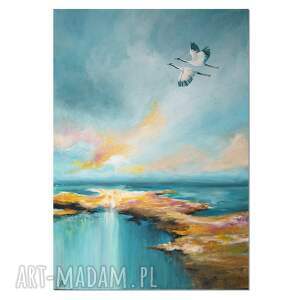 Żurawie abstrakcyjny pejzaż - obraz ręcznie malowany akryl na płótnie 50x70 cm