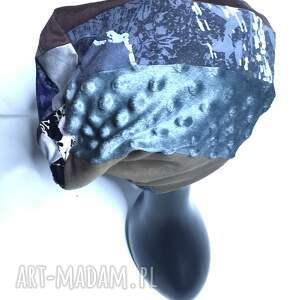 czapka patchworkowa uniwersalna kolorowy ziemi, różne materiały, niektóre