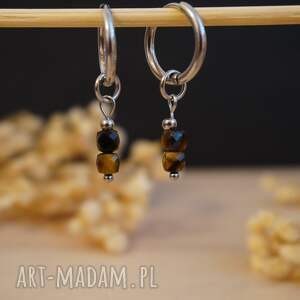 Kolczyki koła stal chirurgiczna - tygrysie oko uniwersalne, kamienie półszlachetne, eleganckie