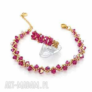 Różowy komplet biżuterii Preciosa Fuchsia AB - bransoletka i pierścionek