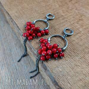 Kolczyki na kole, oksydowane, srebro 925, koral