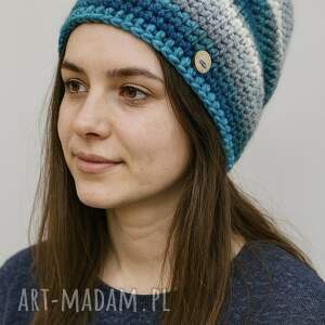 kolorowa gruba czapka zimowa smerf ręcznie robiona