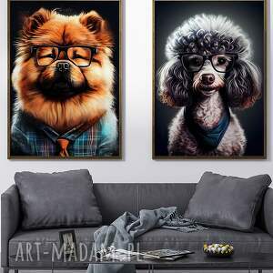 2 plakaty 50x70 cm - portrety hipsterskich psów mochi i bella pies, psy