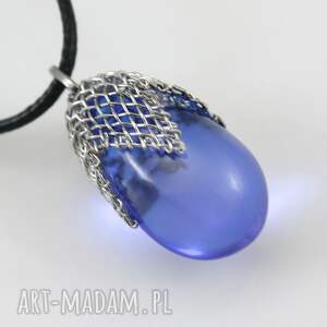 błękitny w siateczce 2 - wisior l ble #, wisiorek kropla, zawieszka kropla