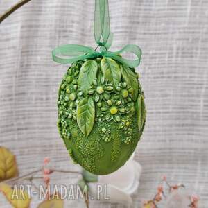 pisanka dekoracyjna wiosenna łąka - zielona zawieszka z motywem kwiatowym 3d