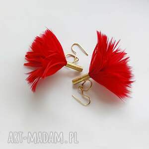 wyjątkowe prezenty, piórko kolczyki mosiądz, zmatowione