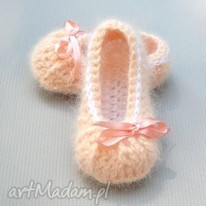 dziane baleriny kokardki, buciki, niemowlę, szydełko, dziewczynka