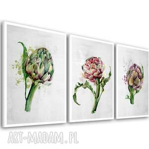 obraz drukowany na płótnie akwarelowe karczochy - tryptyk każda 50x70cm łącznie