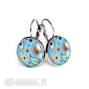 kolczyki niebiański orient, błękit, szklane, etniczny wzór, pastelowe