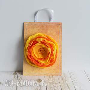 broszka kwiat - pomarańcz / żółty szyta dla mamy cytrusy, koziołkowe