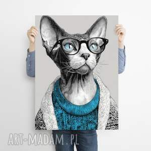 Prezent Kot w niebieskim swetrze na plakacie na A3, grafika