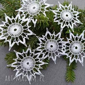 zestaw dużych białych śnieżynek 6szt szydełkowe ozdoby, ozdoby na choinkę
