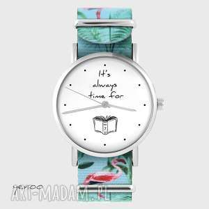 ręcznie zrobione zegarki zegarek - it is always time for book flamingi, nato