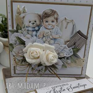pamiątka chrztu świętego w pudełku - kartka handmade dla chłopca - scrapbooking