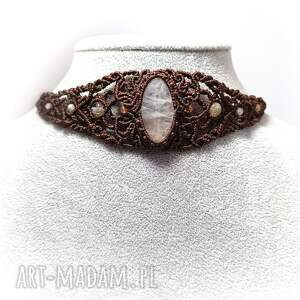 Prezent MAKAO agat i cytryn w makramie naszyjnik - choker pleciony