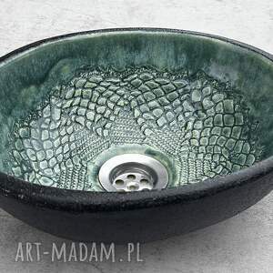 ręcznie robiona umywalka ceramiczna - zielona misa nablatowa z fakturą
