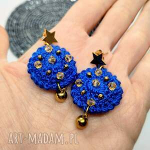 Kolczyki szydełkowe granatowe z gwiazdkami i kulkami