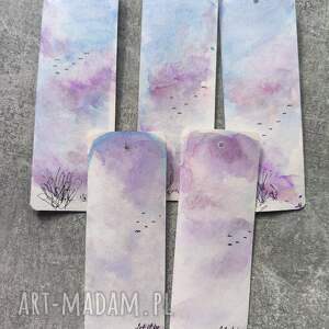 akwarela zakładka książki ptaki chmury niebo tasiemka