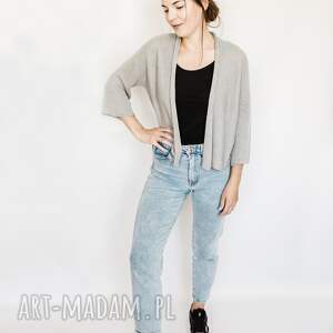 narzutka damska w kolorze szarym minimalistyczny sweter, kamizela casual sweter