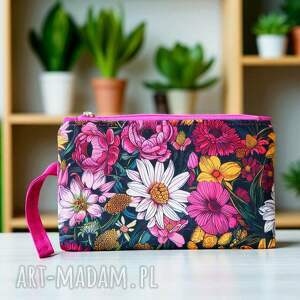 kosmetyczka płaska do torebki z rączką kwiaty róż saszetka