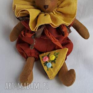 handmade maskotki lnianay, czekoladowy miś, prezent dziecko
