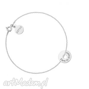 srebrna bransoletka z malutką karmą dare to dream, łańcuszek, motywacja