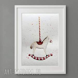 akwarela A5 kartka świąteczna - konik, boże narodzenie