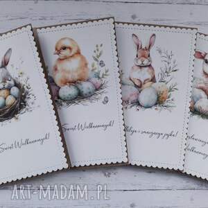 zestaw 4 kartek wielkanocnych z życzeniami pastelowy kartki wielkanocne, ładna