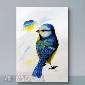 sikorka sikora akwarela obraz dla ukrainy 21x30 plakat, ptaki ozdoby
